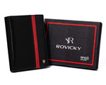 Duży skórzany portfel męski z zasuwanym schowkiem czarny — Rovicky N575-RVTP-3074