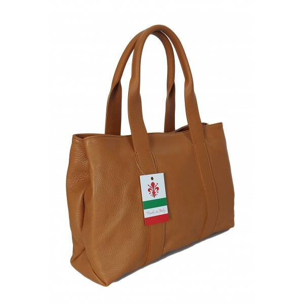 Torebka skórzana damska Vera Pelle VPA78C shopper kuferek A4 camel brąz - wygodne uchwyty i ergonomiczny kształt