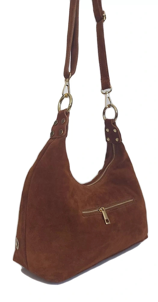 Torebka skórzana zamszowa damska VERA PELLE LZK25C listonoszka camel - camelowy kolor i stylizacja