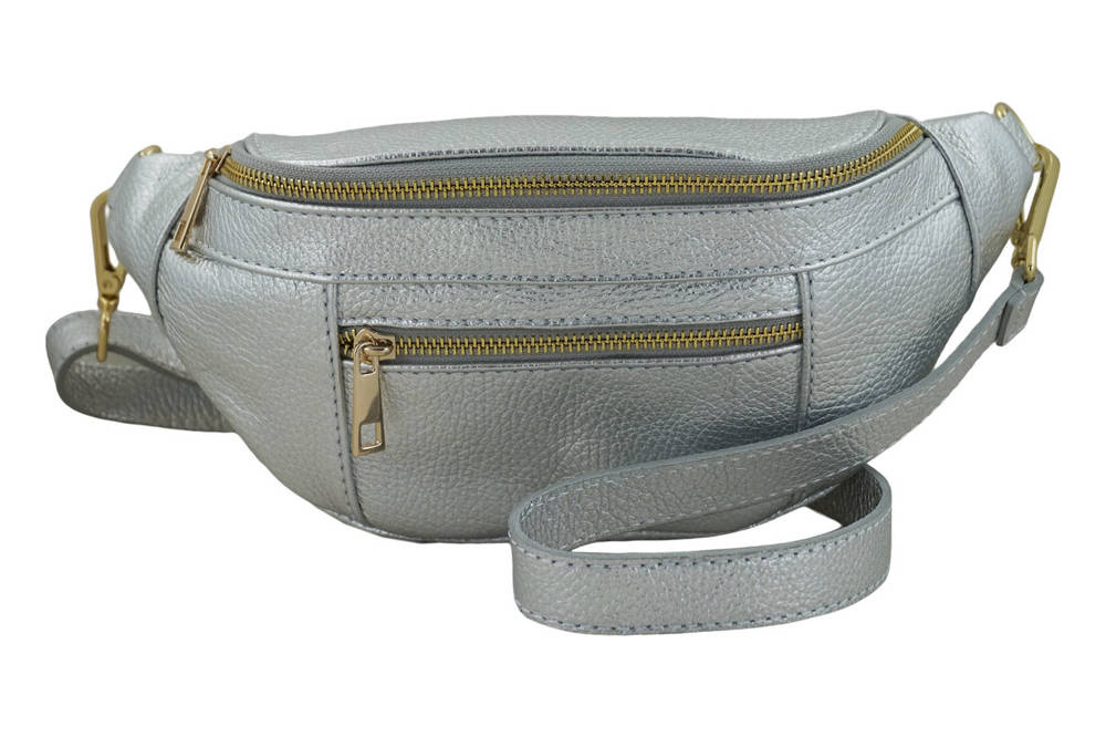 Torebka ze skóry naturalnej damska Barberini's 935-16 nerka crossbody srebrna - cecha produktu