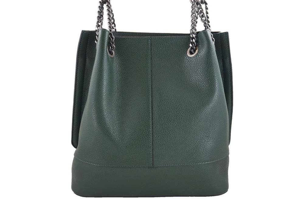 Torebka ze skóry licowej na łańcuszku damska Barberini's 810-42 shopper A4 ciemnozielona - cecha produktu