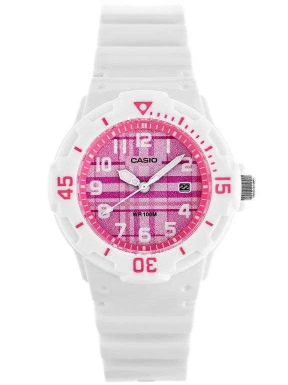 Biało-różowy zegarek damski Casio LRW-200H 4CVDF - zegarek z przodu na białym tle