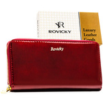 Portfel damski skórzany lakierowany piórnik RFID Rovicky RH-25-1-SH-R duży czerwony