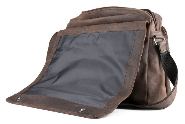 Torba skórzana męska VOOC RDW4 messenger na ramię A4 brązowa - detale skóry i okuć