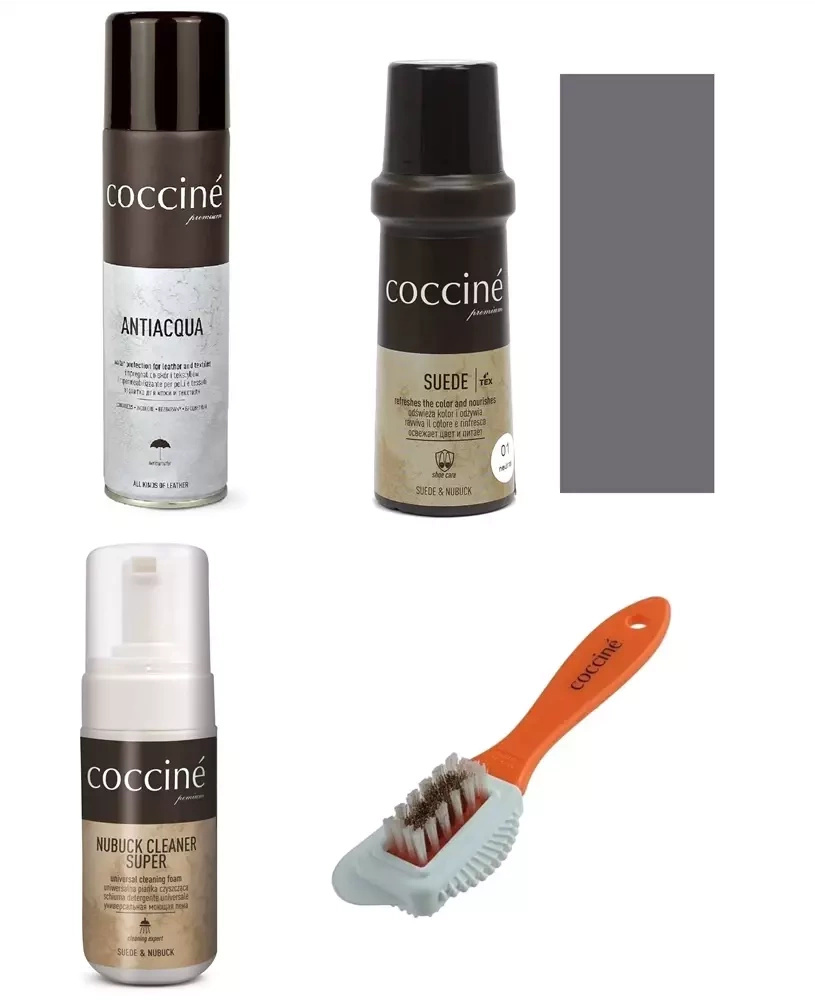 Zestaw do zamszu i nubuku Coccine szary - zestaw: impregnat Antiacqua, renowator Suede, pianka Nubuck Cleaner
