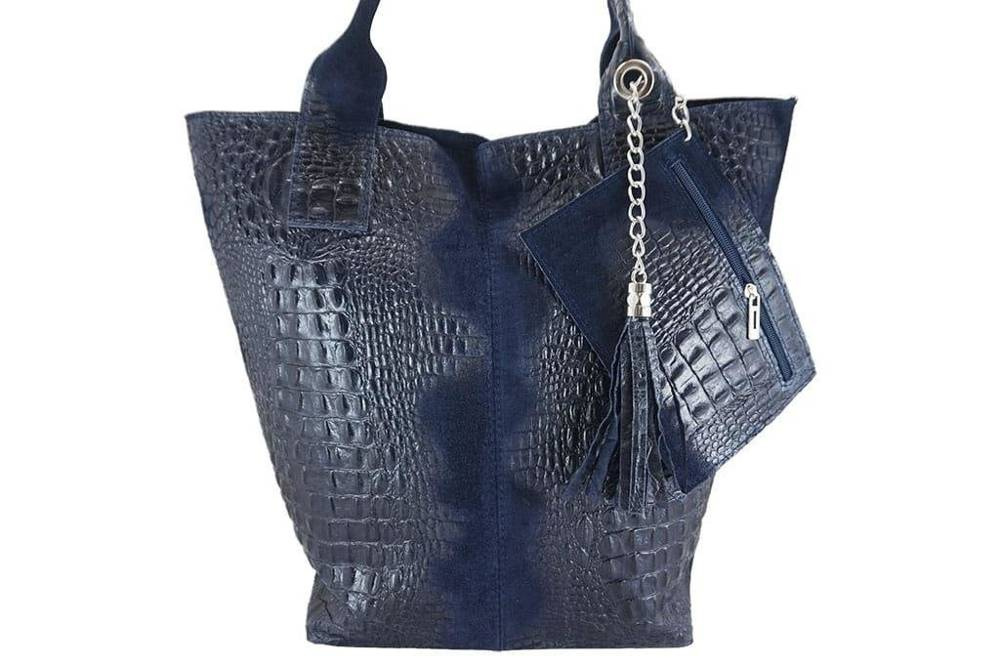 Torebka skórzana damska Barberinis 375/7-4 shopper worek croco A4 granatowa - cecha produktu