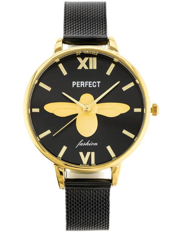 Zegarek damski fashion Perfect S638 czarno-złoty - zegarek z przodu na białym tle