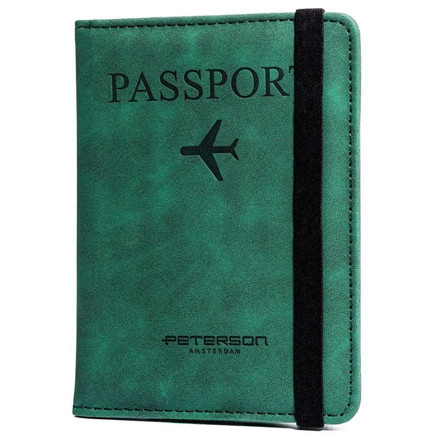 Zielone etui na paszport Peterson EP-01 z gumką
