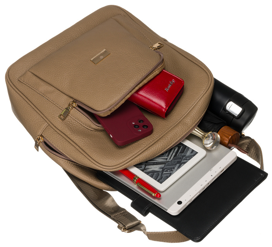 Beżowy plecak Peterson PL-29601 z portfelem i tabletem