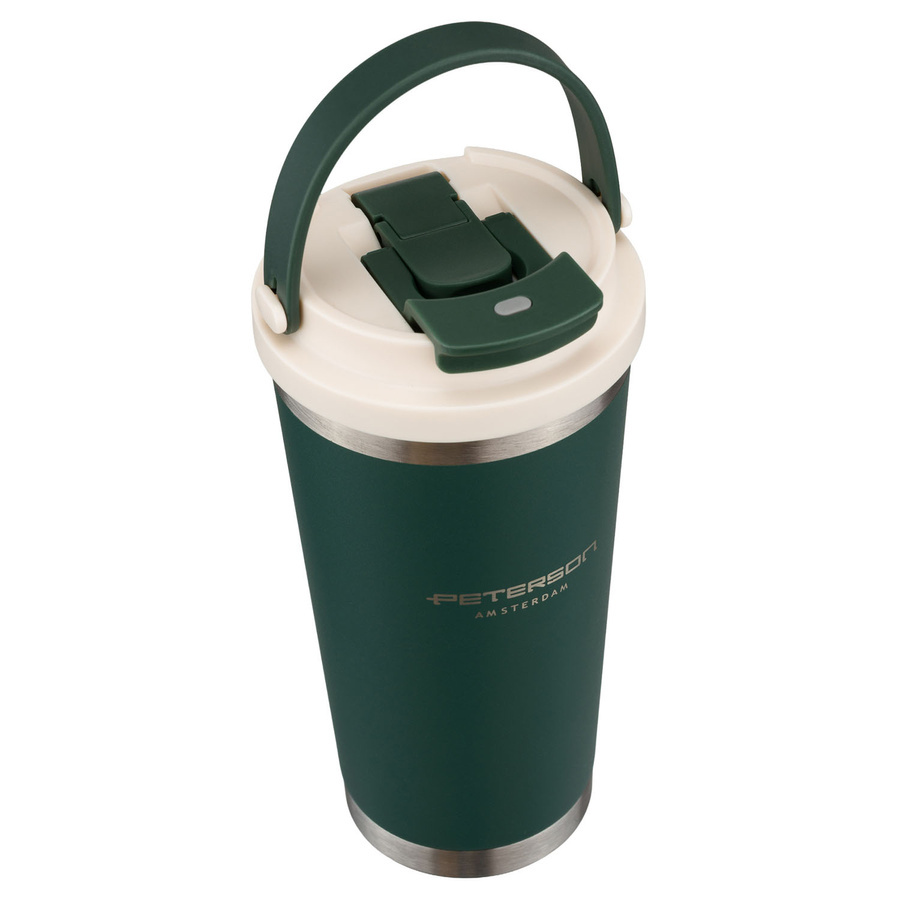 Kubek termiczny ze stali nierdzewnej unisex Peterson 560 ml z uchwytem ciemnozielony - cecha produktu