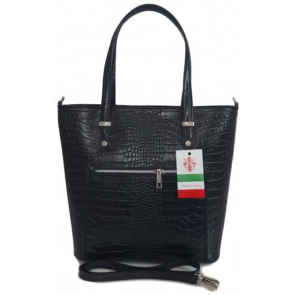 Torebka skórzana damska Vera Pelle VBZ66COCON shopper croco A4 czarna - cecha produktu