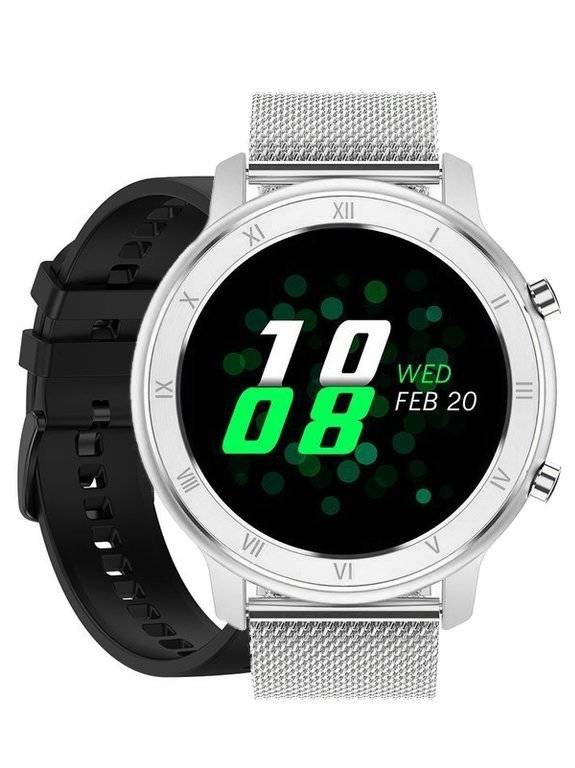 Srebrny smartwatch unisex Pacific 17-3 - srebrna koperta z czarnym paskiem i bransoletą siatkową