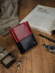 Skórzany portfel pionowy dwukolorowy składany czerwono czarny Rovicky N104-VT2 BLACK-RED