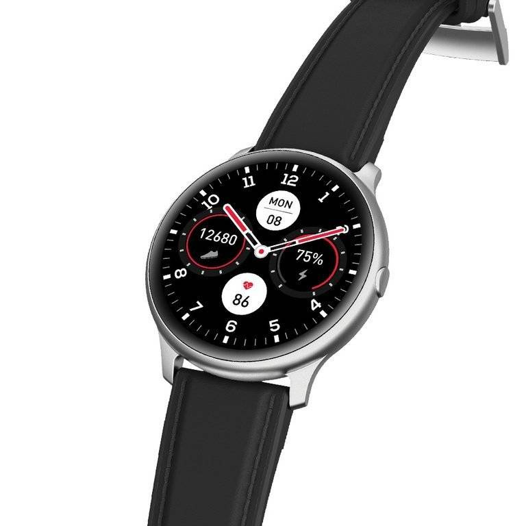 Srebrny smartwatch męski G. Rossi SF1-3C1-1 - srebrna koperta pod kątem, czarny pasek