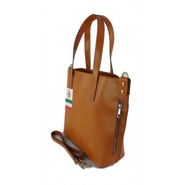 Torebka skórzana damska Vera Pelle SB586 shopper A4 camel - widok wnętrza