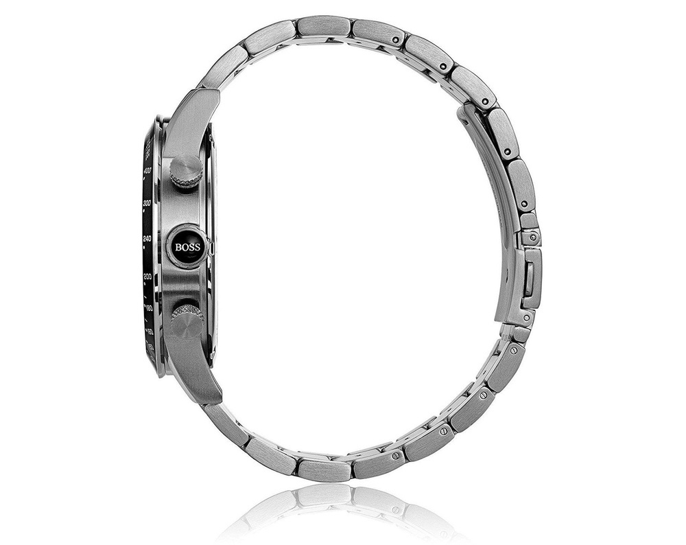 Srebrny zegarek męski Hugo Boss 1513510 - z boku, profil koperty i bransolety