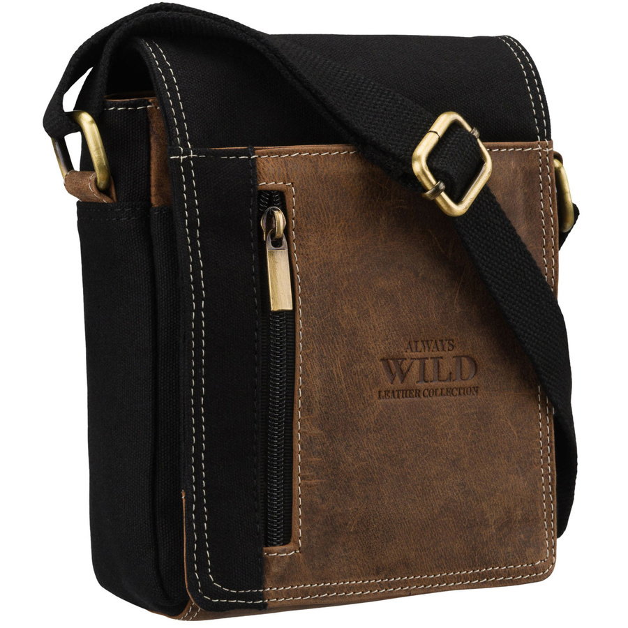 Torba skórzano-canvasowa męska Always Wild AW-MN10S-MHC listonoszka czarno-brązowa - cecha produktu