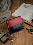 Skórzany portfel poziomy dwukolorowy składany Rovicky N01-VT2 BLACK-RED