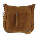 Torebka skórzana zamszowa damska MADE IN ITALY WAF567C listonoszka worek A4 camel