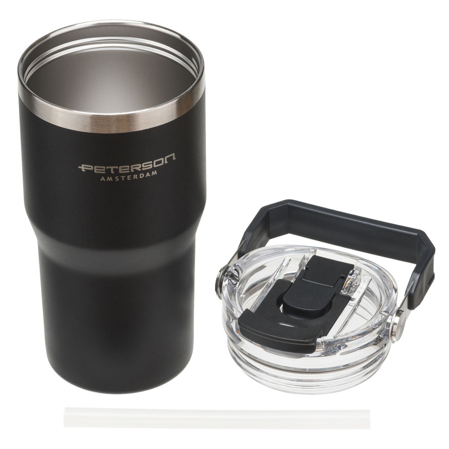 Kubek termiczny ze stali nierdzewnej unisex Peterson 600 ml z uchwytem czarny - cecha produktu