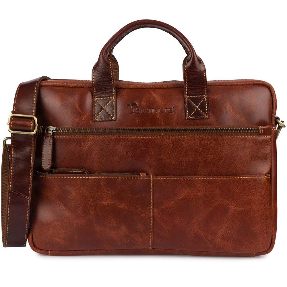 Beltimore N04 brązowa torba męska skórzana na laptopa 15,6 cala – widok ogólny