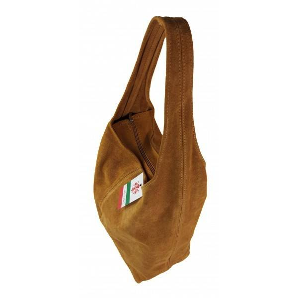 Torebka skórzana zamszowa damska Bomba W356C shopper bag A4 camel - organizacja przestrzeni wewnątrz