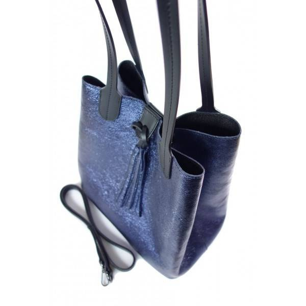 Torebka skórzana damska Vera Pelle SB599BS shopper bag A4 granatowa - cecha produktu