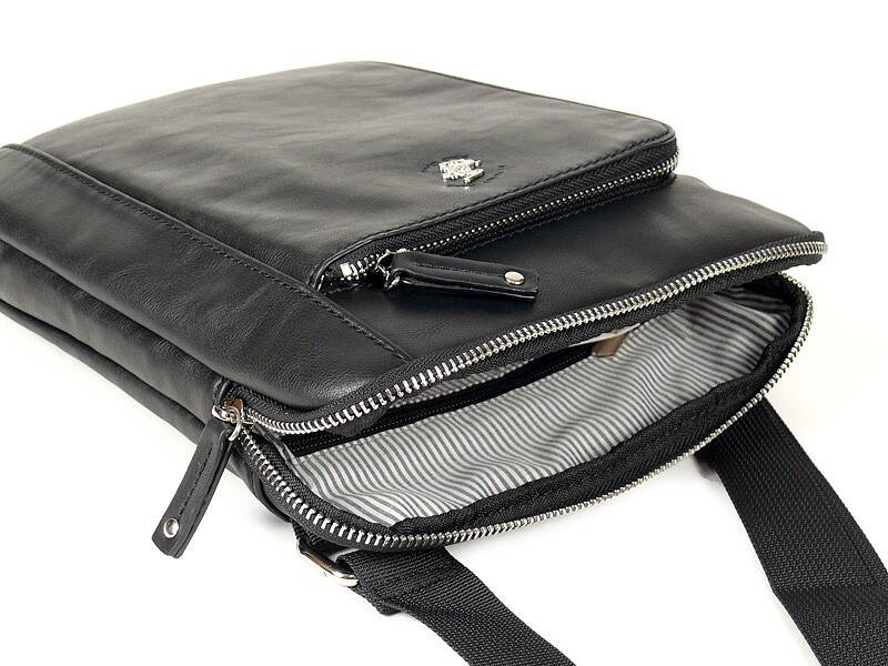 Saszetka męska na ramię czarna torba - BEVERLY HILLS POLO CLUB BH-1181 NE - materiał i faktura