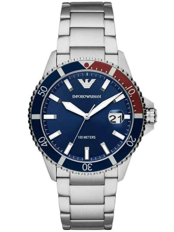 Srebrny zegarek męski Emporio Armani AR11339 - zegarek z przodu na białym tle