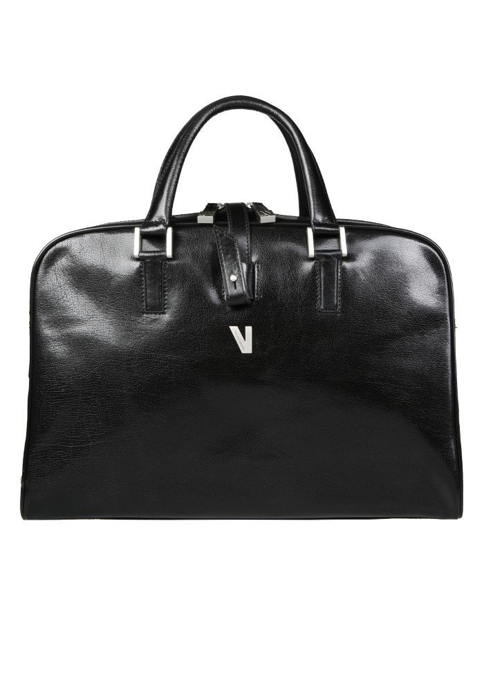 Czarna torba damska Vip Collection Y 6589 z dwiema rączkami i metalowym logo V