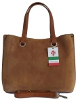 Torebka skórzana zamszowa damska Vera Pelle VOM33C shopper bag A4 camel