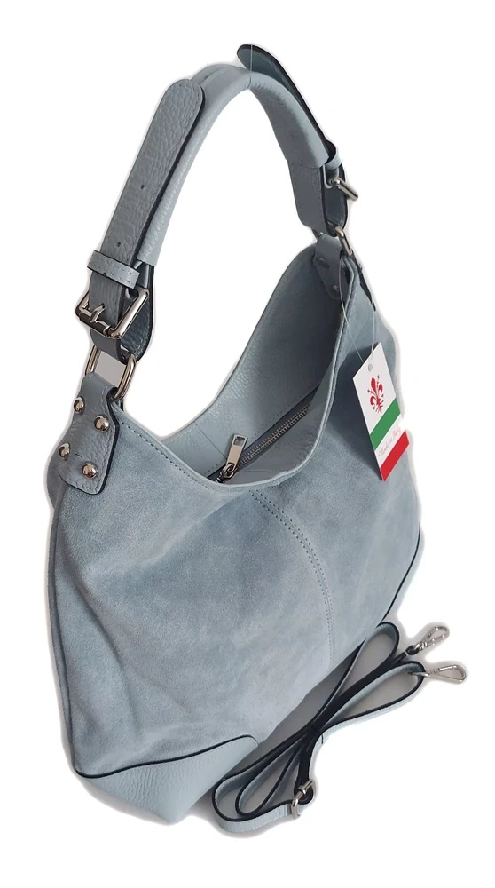 Torebka skórzana damska Vera Pelle VORX33G worek shopper A4 szara - uchwyty i sposób noszenia