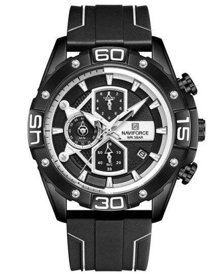 Czarny zegarek męski Naviforce NF8018T - zegarek z przodu na białym tle