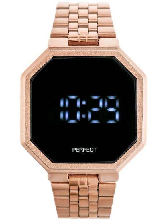 Zegarek męski Perfect A8034 w kolorze różowego złota - zegarek LED z przodu na białym tle