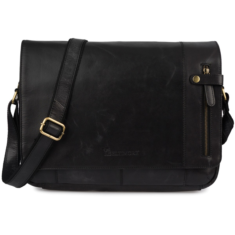 Beltimore N15 czarna torba męska ze skóry licowej – widok z przodu