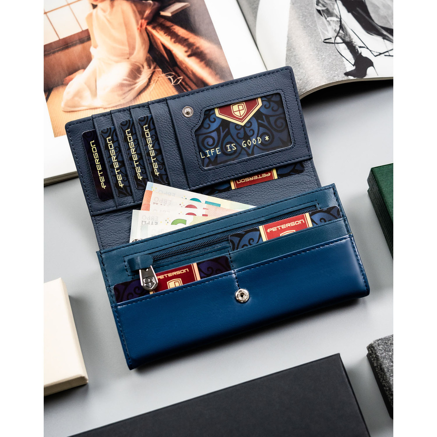 Otwarty granatowy portfel Peterson PX27-F773
