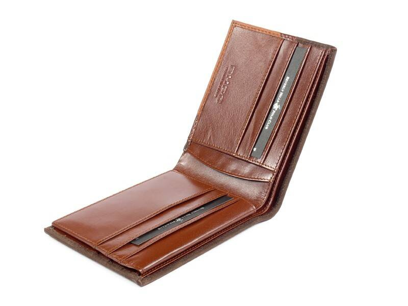 Elegancki skórzany portfel męski brązowy - Beverly Hills Polo Club BH-371 MA - detale wykonania