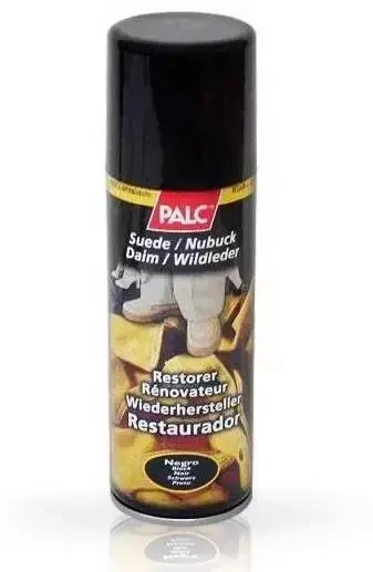 Renowator w sprayu do zamszu i nubuku Palc bezbarwny - wersja czarna, puszka aerozolu z etykietą Suede/Nubuck Restorer, kolor Negro