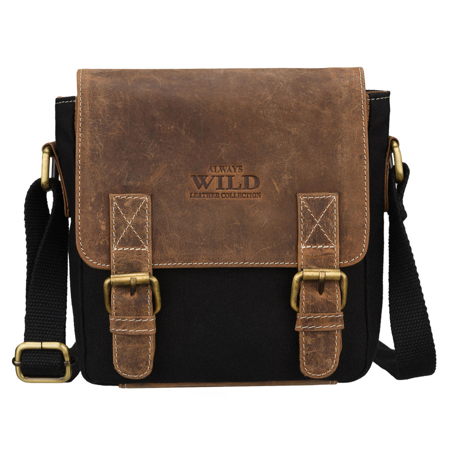 Listonoszka skórzano-canvasowa męska Always Wild AW-S22-MHC crossbody czarno-brązowa - cecha produktu