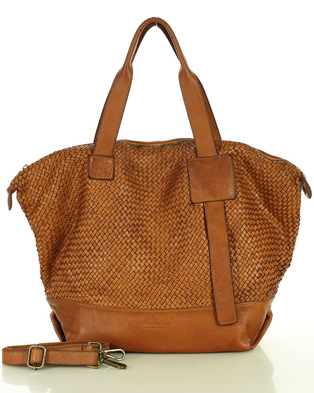 Torebka damska camel brąz pleciona shopper - widok ogólny