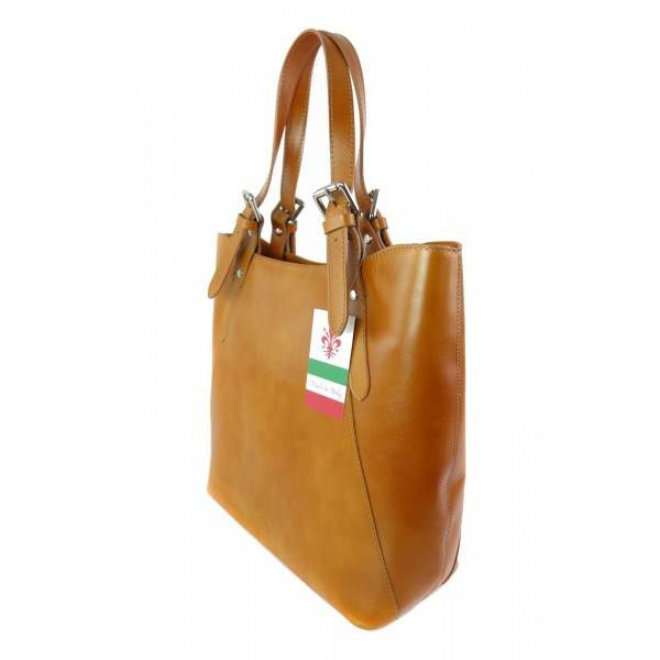 Torebka skórzana damska Vera Pelle V77C shopper A4 camel - faktura skóry naturalnej