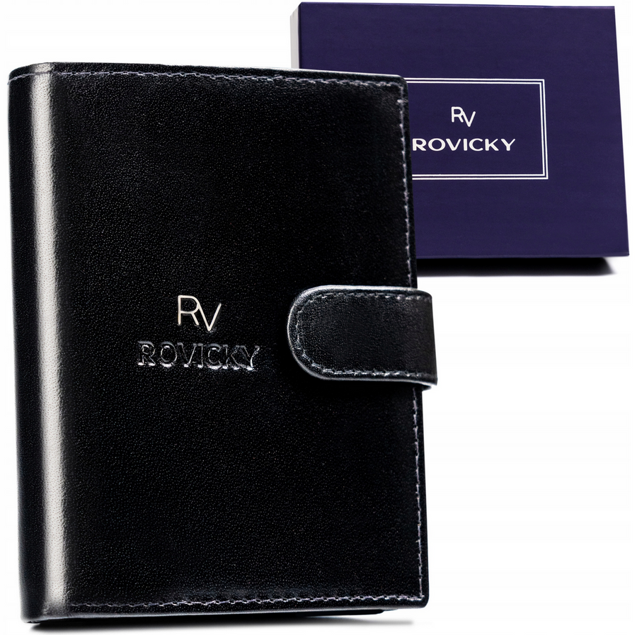 Czarny portfel męski Rovicky RV-7680277-L-BCA z zapinką na napę