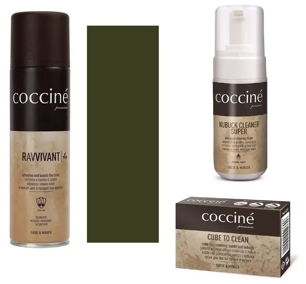 Zestaw do renowacji do zamszu i nubuku Coccine zielony - komplet: spray Ravvivant, pianka Nubuck Cleaner Super