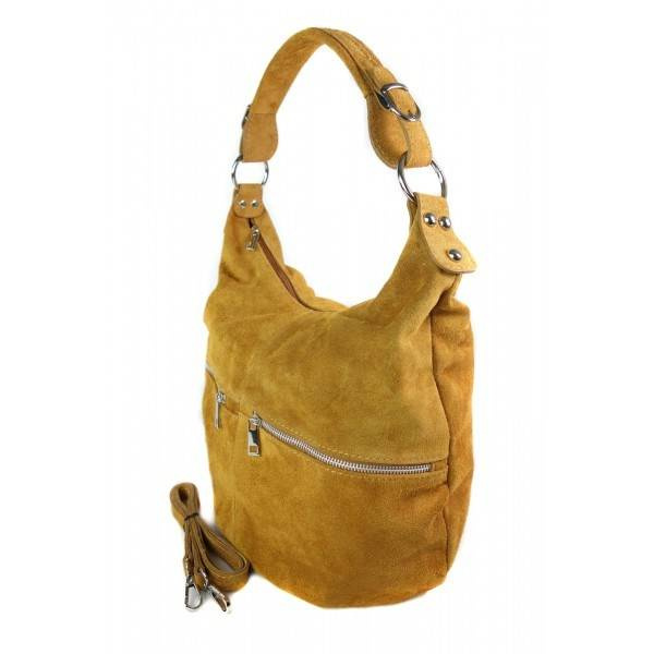 Torebka skórzana zamszowa damska Vera Pelle W345C shopper bag A4 camel - elegancka sylwetka