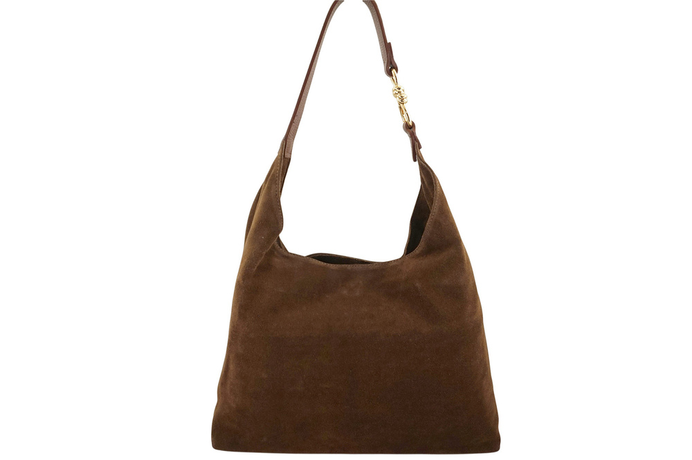 Torebka zamszowa damska Barberini's 1031/1-6 worek hobo mała brązowa - faktura zamszowego materiału z bliska