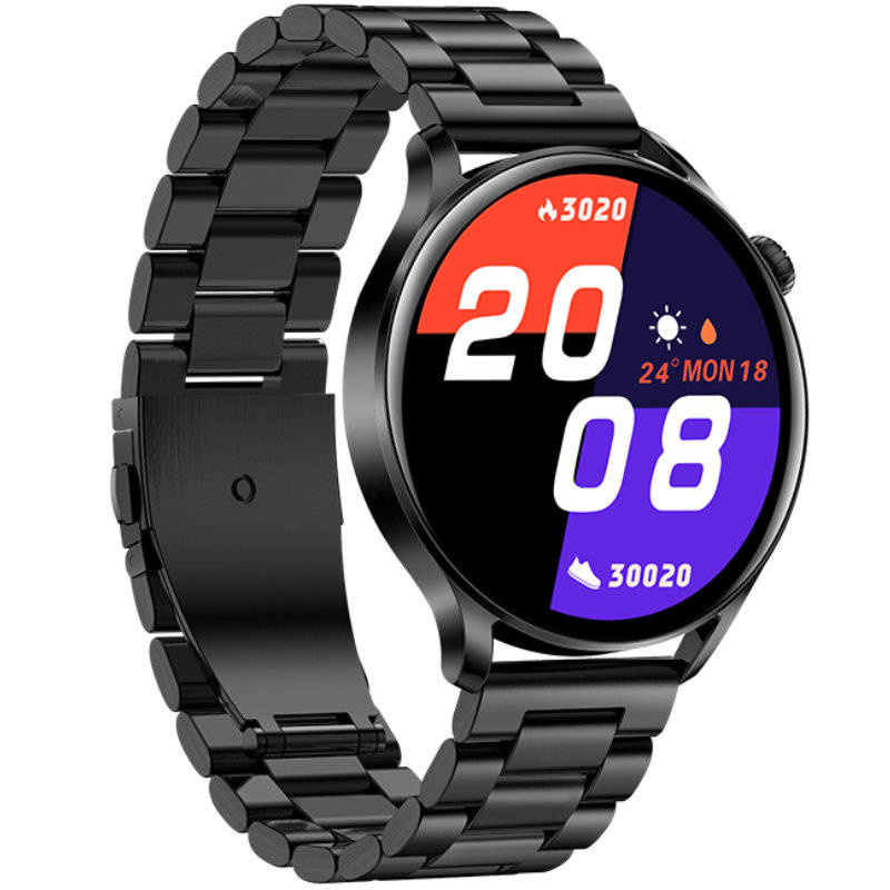 Czarny smartwatch damski Rubicon RNCE81 - pod kątem z drugiej strony, kolorowa tarcza