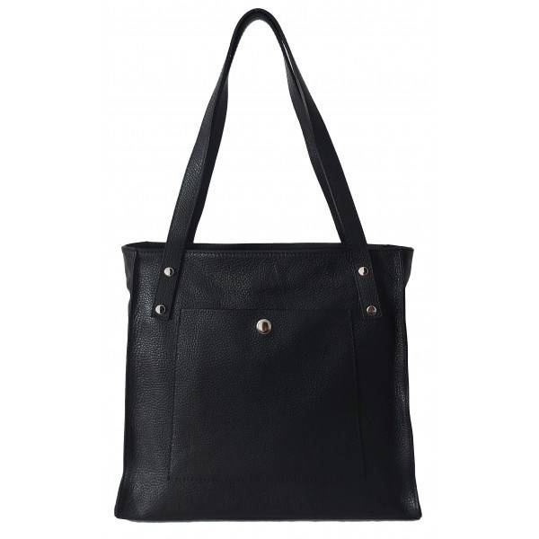 Torebka skórzana damska Vera Pelle WR365N shopper A4 czarna - elegancka skóra naturalna