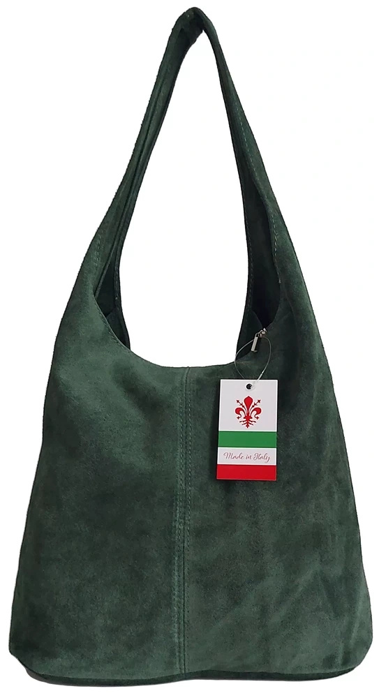 Torebka skórzana zamszowa damska Vera Pelle W356VER2 shopper bag A4 zielona - widok ogólny produktu