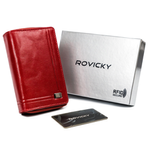 Skórzany portfel damski czerwony, zamykany na zatrzask, RFID Rovicky CPR-008-BAR-6811 RED