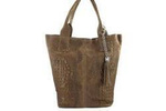 Torebka skórzana zamszowa damska Barberinis 375/7-9 shopper worek croco A4 ciemnobeżowa